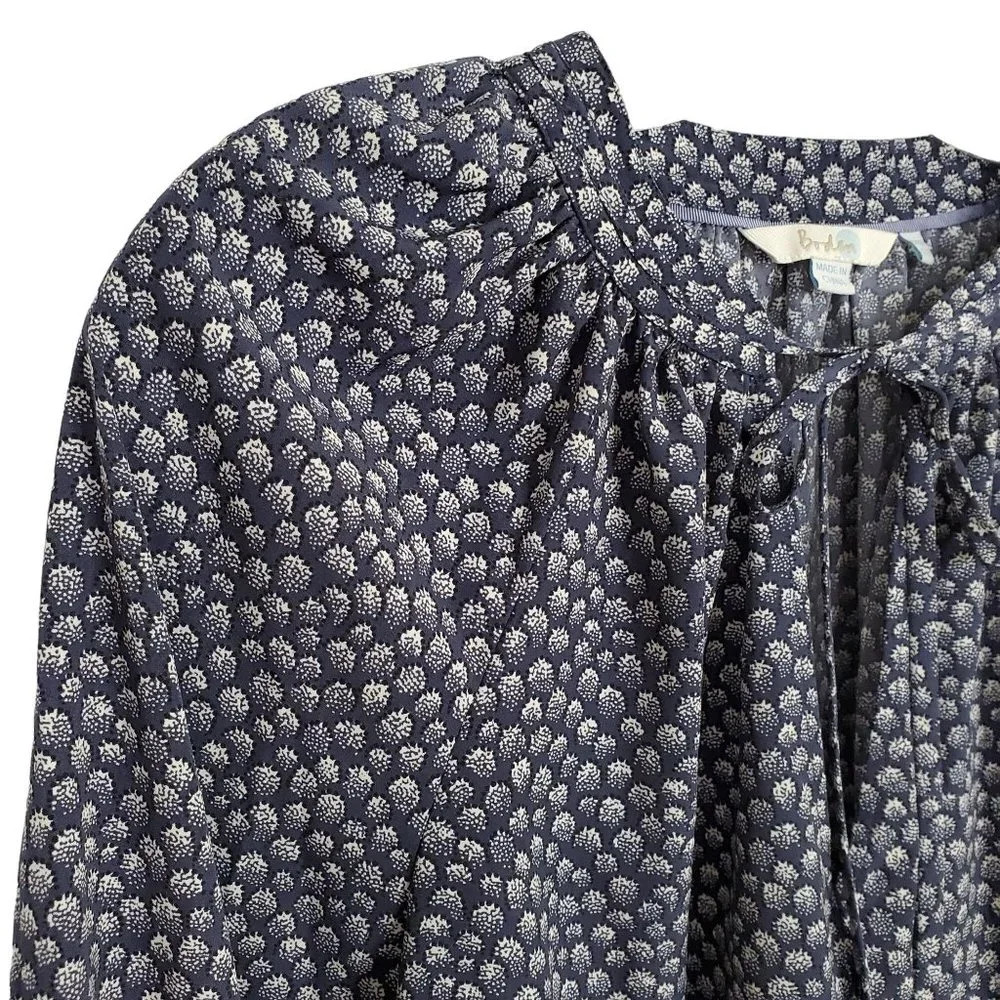 Boden Size 12 12R Blouse Peasant Boho Puff Sleeve Ribbon Tie Keyhole Blouson - Picture 4 of 7